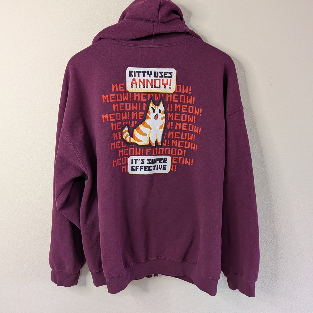 Pixel Cat “Kitty Uses Annoy!” Zip Hoodie‎ XL Gildan Heavy Blend Gaming Meme